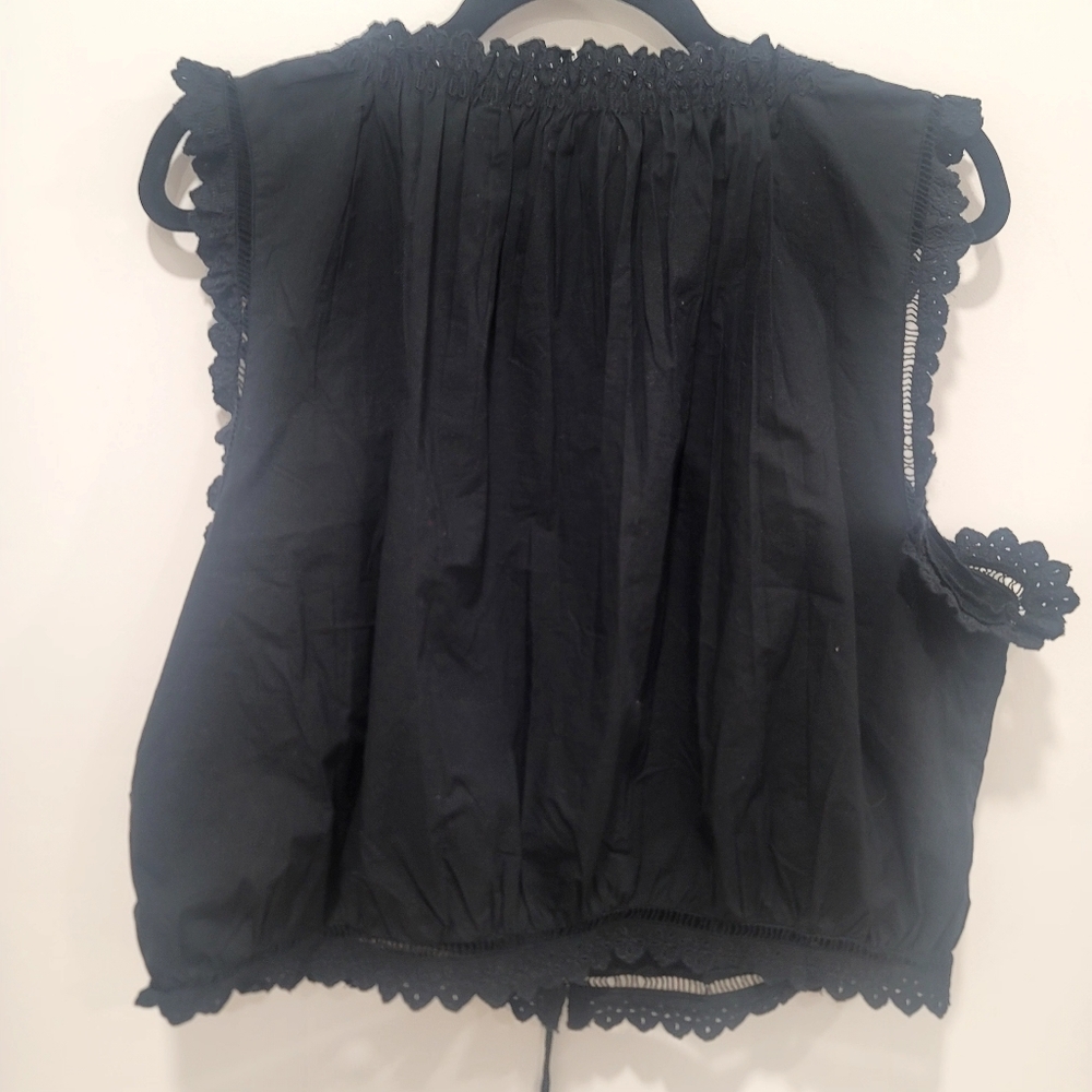 ​DÔEN XL Traveler Top Black Organic Cotton Ruffle Eyelet Blouse - Rare Size! - Picture 11 of 15